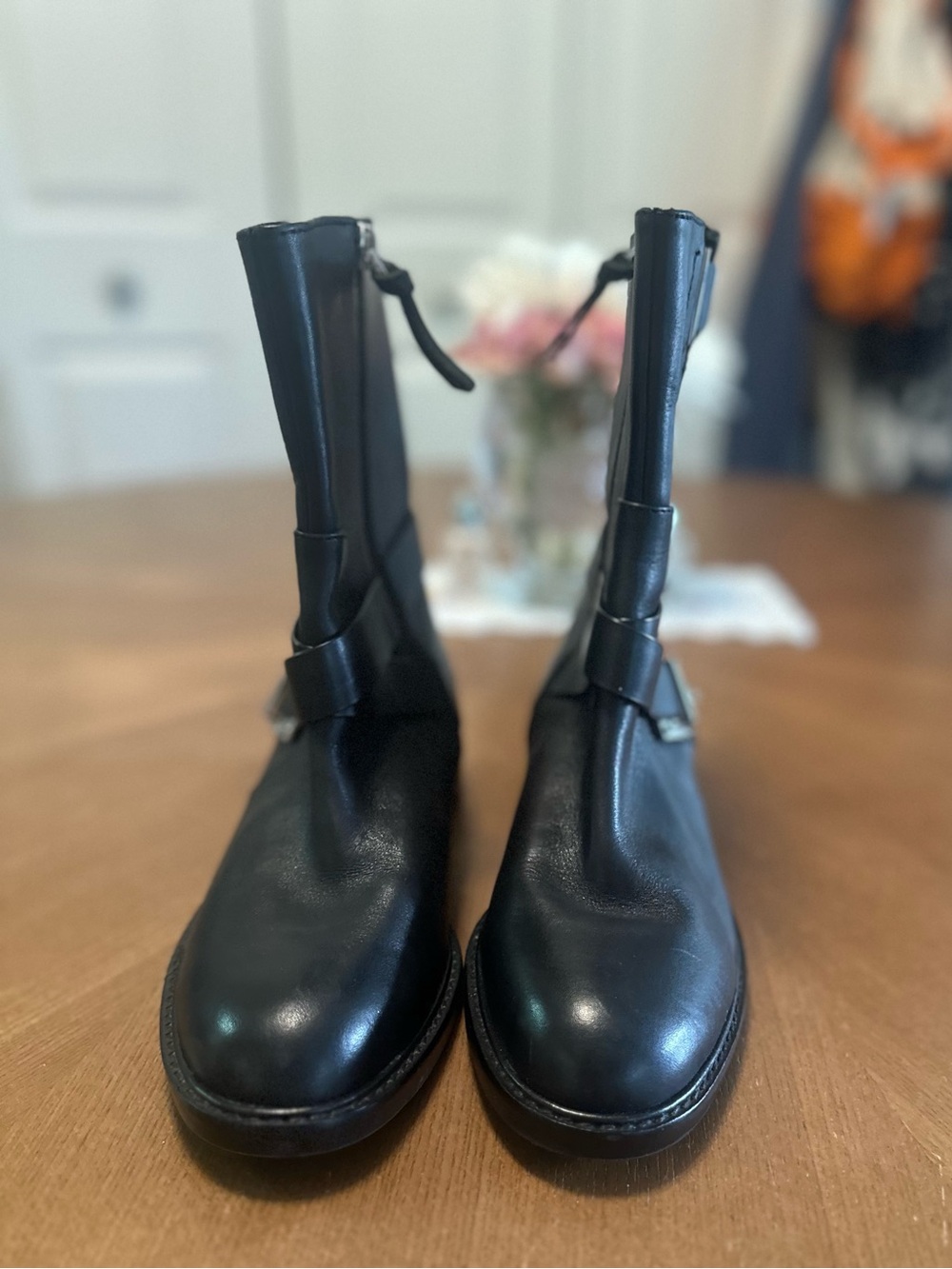 Louis Et Cie Black Leather Moto Valencia Round Toe Boots - Picture 6 of 15